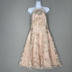 Oleg Cassini Women Dress 8 Petal Pink Embroidered Halter Formal Evening Romantic